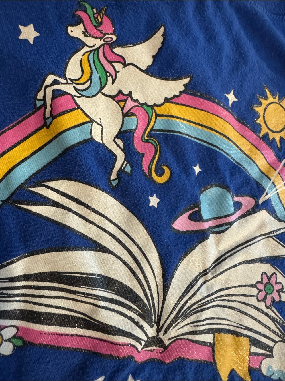 ❤️💲 $1 closet! 10/$10 ! Navy Unicorn Rainbow story book space t shirt - Picture 3 of 4